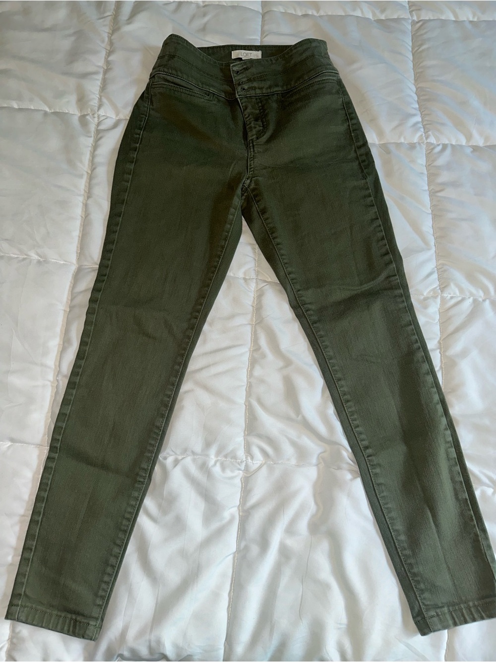 LOFT Textured High Waist Skinny Pants in Moss Landing Green